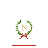 Caspari Christmas Laurel Wreath Paper Guest Towel Napkins in Letter N, 30 Napkins Included