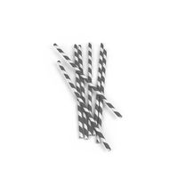 Kikkerland CU13GR, Gray and White Biodegradable Paper Straws, Striped, Box of 144