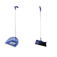 Broom and Dustpan With Long Handle Telescopic Up Soft Brush Extra Long Handle Stainless Steel Rod Broom Set Upright Windproof Broom And Dustpan Used For Home Kitchen Office Garden Hospita