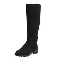 Kauneus Womens High Boots Vintage Leather Leopard Plaid Patchwork Cross Lace Up Knee High Low Fashion Boots Black