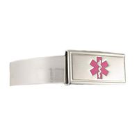 Medical Alert Bracelet | Adjustable up to 6.5" Wrist Size Available | Free Engraving | Medical ID Bracelet - Crystal Clear, Pink Tag