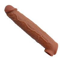 2020 Hot Black Realistic Beautihome Feeling Sexy 11.5 INCH Brown Longer Add 2.5" Shaft Bottom Double Open Girth Enhancer Extension Sleeve Extender Sheath Toy Type for Men