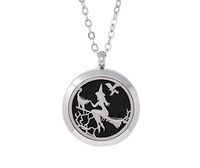 Aromatherapy Essential Oil Diffuser Stainless Steel Silver Magnetic Locket Pendant 2 sizes Chain Necklace, Refill Pads & Diffuser Bracelet in a gift bag & Free Ebook (Witch)