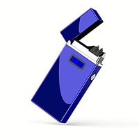 Lighter Arc Lighter LED Display Quantity Display Windproof Double Arc Lighter USB Rechargable Flameless Metal Case Light and Portable Lighter Gift Case (Blue)