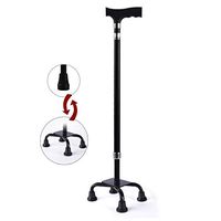 QULONG Adult Auxiliary Crutches with LED Light, Four-Legged Non-Slip Walking Stick for Seniors, Multifunctional Retractable Walking Stick,A