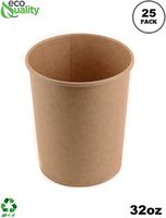 32 oz Disposable Kraft Paper Soup Containers [25 PACK] - Quart Ice Cream Containers, Frozen Yogurt Cups, Restaurant, Microwavable, Take out, Food Storage, Recyclable