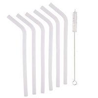Reusable Clear Silicone Straws, Long Curved Smoothie Drinking Straws with Cleaning Brushes for 30 oz Tumblers RTIC/Yeti, Flexible, BPA Free, No Rubber
