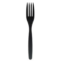 Party Essentials N100717 Pack of 100 Heavy Duty Hard Plastic Disposable Cutlery, 7" Forks, Black