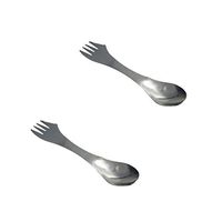 Mikilon Pack of 2 Spork Steel Utensils Durable & Rust Proof Stainless Steel Spoon, Fork & Knife Flatware for Camping, Fishing, Hunting & Outdoor Activities (Silver)