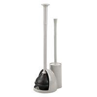mDesign Modern Slim Compact Freestanding Plastic Toilet Bowl Brush Cleaner and Plunger Combo Set Kit with Holder Caddy for Bathroom Storage and Organization - Covered Lid Brush - Light Gray