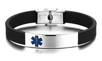 JF.JEWELRY Medical Alert Bracelet for Kids Silicone Band & Stainless Steel Tag Bangle-Black