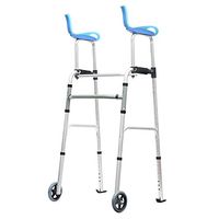 Aluminium Folding Walking Frame Zimmer Walker with 2 Wheels Padded Seat -8 Levels Adjustable Height Non Slip Crutches Limited Mobility Aid Handicapped Disabled Users Forearm Support Walker