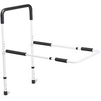Duro-Med DMI Bed Rail with Adjustable Handle Height and Tool Free Assembly, White and Black