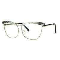 Womens Fashion Clear Lens Glasses Square Cateye Metal Frame Eyeglasses Silver