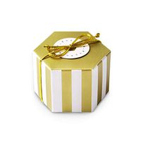 Gold Stripes Candy Box Bulk with Gold Ribbon and Round Card, Hexagon Gold Stripes Style Design for Wedding Candy Box,Baby Shower Box,DIY Chocolate Cookies Case,Birthday Party Supplies Pack of 50