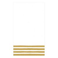 Caspari Border Stripe Paper Linen Guest Towel Napkins in Gold & White, Four Packs of 12