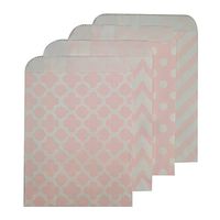 Party Bag 5 * 7 inch, 100 pcs Food Safe Kraft Paper and Ink, Natural (Biodegradable), Vivid Colored Candy Cookie Buffet Bags, Flat Bag, Light Pink Combo. 96 pcs 1.5 inch Stickers.