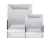 Exquisite 60-Pack premium disposable plastic plates, heavyweight square plastic plates: 30 x 10.25 Inch. Dinner Plates & 30 7.5 Inch. Salad/Dessert plates (Silver Reflective Rim)