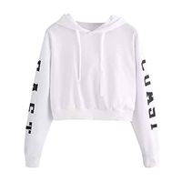 HNTDG Womens Letters Printed Long Sleeve Hoodie Sweatshirt Pullover Crop Top Sweatshirt White