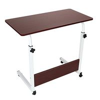 US Fast Shipment Quaanti Adjustable Side Table Mobile Laptop Computer Desk Cart for Bed Sofa,Can Be Lifted and Folded Breakfast TV Tray Snack Stand Coffee End Table Overbed Table with Wheel (Red)