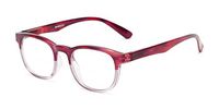 Readers.com Reading Glasses: The Poet Bifocal Reader, Plastic Retro Square Style for Men and Women - Red/Pink Fade, 1.50