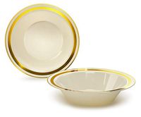 " OCCASIONS" 240 Bowls Pack, Heavyweight Disposable Wedding Party Plastic Bowls s (14oz Soup Bowl, Soleil Ivory/Gold)