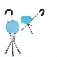 LPVIE Folding Seat Cane, Crutches and Seat Sponge Handle 5 Height Adjustment Three-Legged Support Medical Aid
