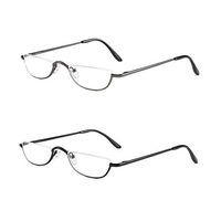 KoKoBin Half Reading Glasses - 2 Pairs Half Rim Metal Frame Glasses Spring Hinge Readers for Men and Women, Black+Gunmetal 1.50