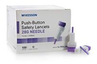 McKesson Push-Button Safety Lancets, 100 Count, 28G Silicone-Coated Micro Needle, Delivers Accurate and Painless Blood Sampling at The Touch of a Button - Single Use (Pack of 1)