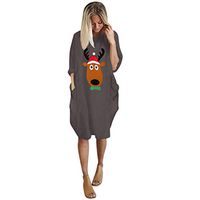 Long Dresses for Women，Womens Plus Size Loose Tops Dress Ladies O Neck Long Pocket Christmas Dress Coffee