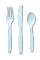 Touch of Color Premium Plastic Cutlery Assortment (Forks, Knives, Spoons), Pastel Blue, 12 Packs of 24 Count