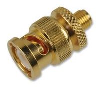 Amphenol Connex Adapter, BNC Plug To SMA Jack, Straight, PTFE Insulating Material, Brass Body, 50 Ohm Impedance, 4Hz Max Frequency