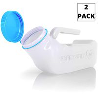 Urinals for Men Spill Proof by PerfectMed (2 Pack) - 32 oz/ 1000 ml | Portable Urine Bottle Bed Pan W/Glow in Dark Lid | Thick Plastic Pee Bottle
