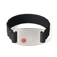 BAIYI Silicone Bracelet Medical Alert ID Wristband Black for Girls and Boys 6 inch Free Engraving