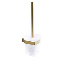BigBig Home Golden Toilet Brush Holder, Plastic Toilet Brush Frosted Glass Toilet Holder Stainless Steel Bathroom Accessories Brushed Gold