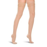 Therafirm Women's Lace-Top Thigh High Stockings - 15-20mmHg Mild Compression Nylons (Natural, Large)