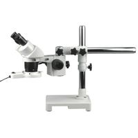 AmScope SW-3B13Z-FRL Binocular Stereo Microscope, WH10x Eyepieces, 10X/20X/30X/60X Magnification, 1X/3X Objective, Single-Arm Boom Stand, 8W Fluorescent Ring Light, 110V-120V, Includes 2.0x Barlow Lens
