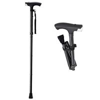 cane Adjustable Folding Walking Stick with LED Light Soft Handle Aluminum Alloy Anti-Slip Single Foot (70-92Cm) HOJZ