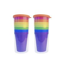 Colorful Plastic Cups Reusable Non-disposable Portable Party Picnic Sharing Cup Beverage Kids Juice Tumbler 7 Cups with Container (2PACK)