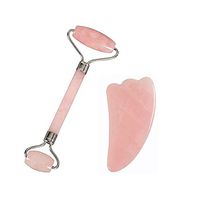 Natural Rose Quartz Facial Roller,Double Head Jade Roller Massager for Face Neck Beauty Skin Rejuvenation and Skincare Anti-Wrinkle Massage Slimming Tool with Jade Gua Sha Scraping