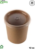 [25 Pack] 12 oz Disposable Kraft Paper Soup Containers with Plastic LIDS - Half Pint Ice Cream Containers, Frozen Yogurt Cups, Restaurant, Microwavable, Take Out, Food Storage, Recyclable