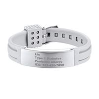 Supcare Personalized Silicone Medical Alert Bangle Bracelet Stainless Steel, Free Engraving Medical Emergency Identification Type 1 Diabetes Bracelet Jewelry with Adjustable Grey Silicone Band…