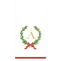 Caspari Christmas Laurel Wreath Paper Guest Towel Napkins in Letter A, 30 Napkins Included