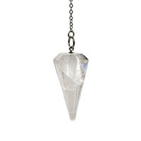 Crystal Pendulum Made of Natural Quartz for Dowsing Divination Chakra Reiki. Pointed with Chain and Jewelry Pouch