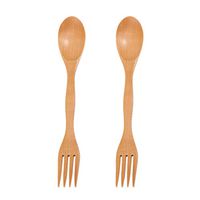 Hemoton 2 Pcs Wooden Spoon Fork Set 2 in 1 Spoon Fork Combo Spoon Fork Knife Utensil Household Tableware Dinnerware