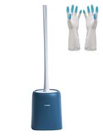 Toilet Brush with Holder - Soft Silicone Bristles Long Plastic Handle - Deep Cleaning Toilet Cleaner Brush(1, Navy Blue)