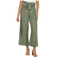 TIFENNY Fashion Wide Leg Pants Elasticated Belt Women's Leisure Loose Solid Trousers Leisure Solid Color Long Sweatpants