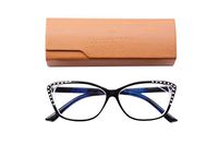 GENETIC VISION Blue Light Blocking Cat Eye Women Stylish Reading Glasses Rhinestones Readers Spring Hinge for Women (Black, 1.0 Strength)