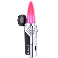 Torch Lighters, Quad Jet Flame Butane Lighter 4 Flame Torch Lighter Fluid Refillable Jet Lighter with Puncher Cutter Butane Window (Butane Not Included)