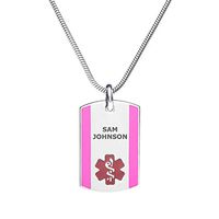 Divoti Deep Custom Laser Engraved Stainless Steel Medical Alert Necklace for Women, Steel Urban Tag Medical ID Necklace, Medical Dog Tag w/Free Engraving Chain 24 in Snake-TP Red/Pink